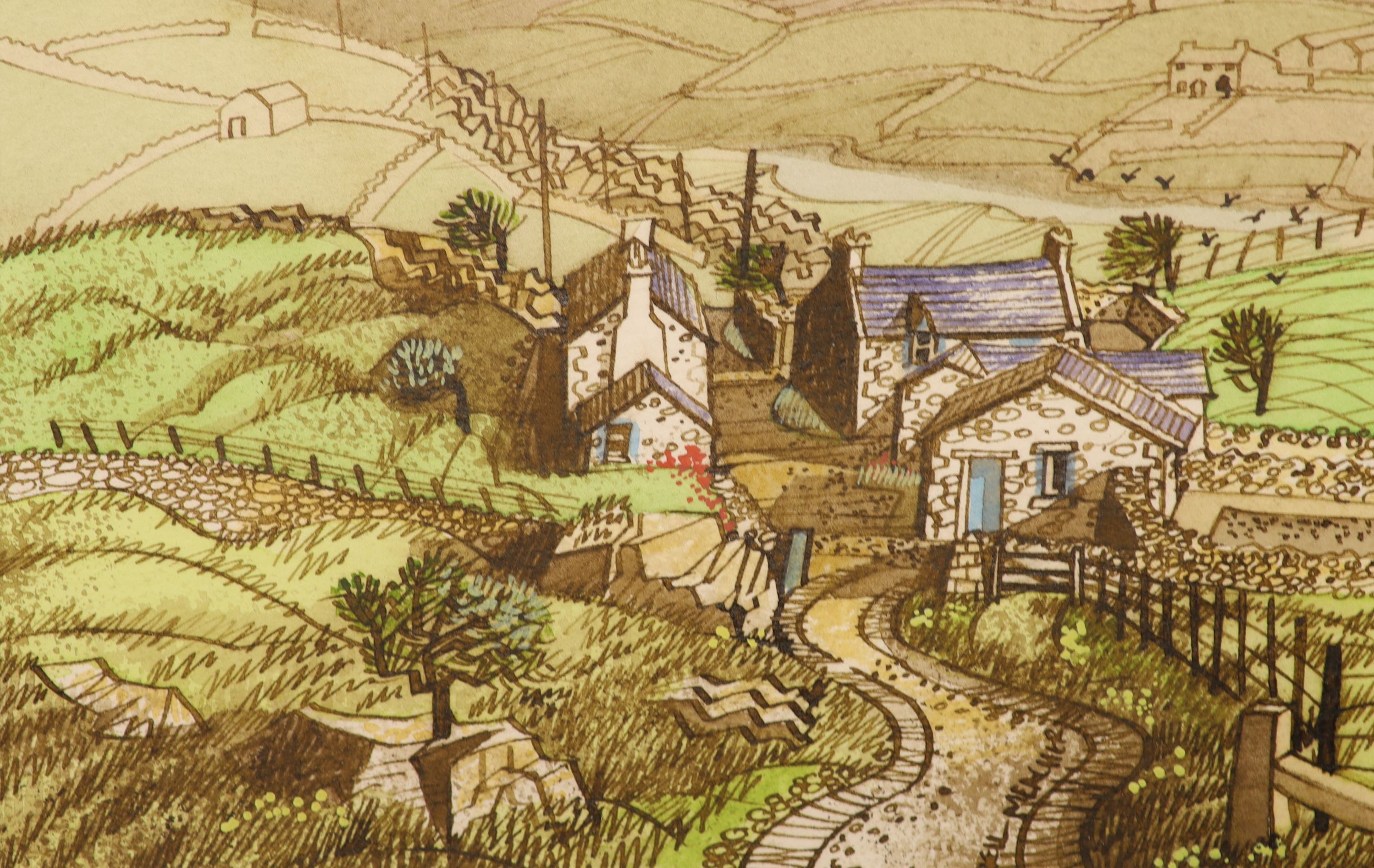 Neil Meacher (1934-2010), ink and watercolour, Welsh Farm, Snowdonia, signed and inscribed verso 10x16cm